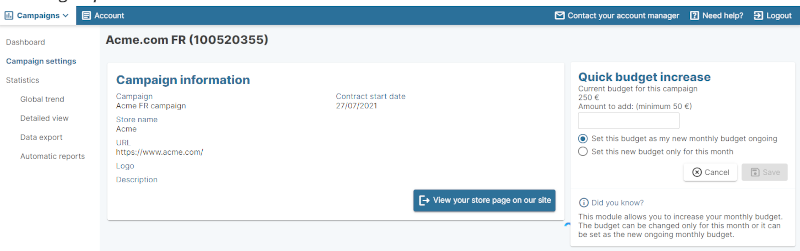 Quick budget increase